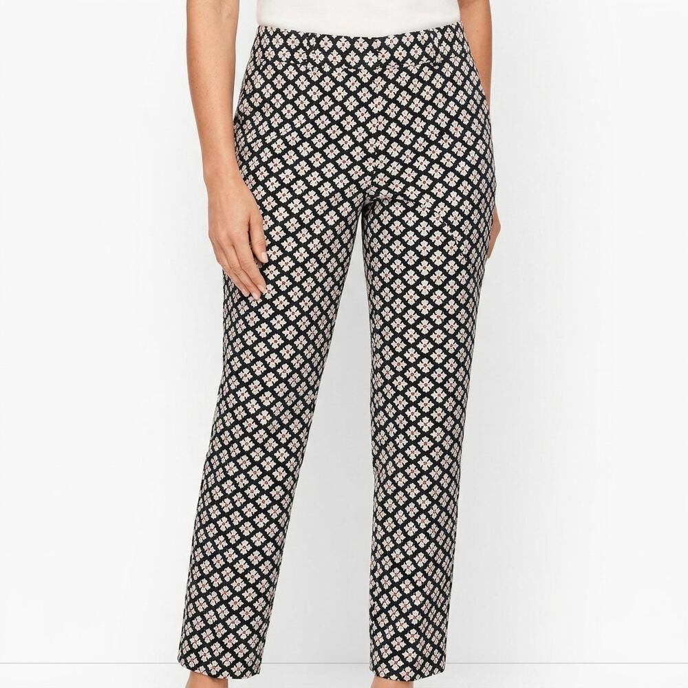 Talbots Petites Black Lined Straight Leg Casual Floral Pants Women Size 2P